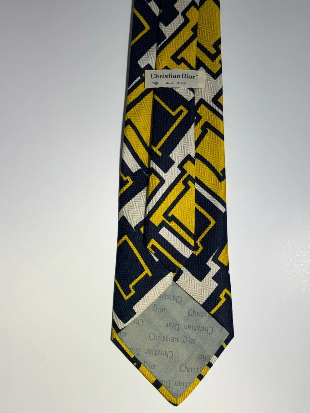 Christian Dior Men’s Yellow & Blue Geometric 100% Silk Tie
